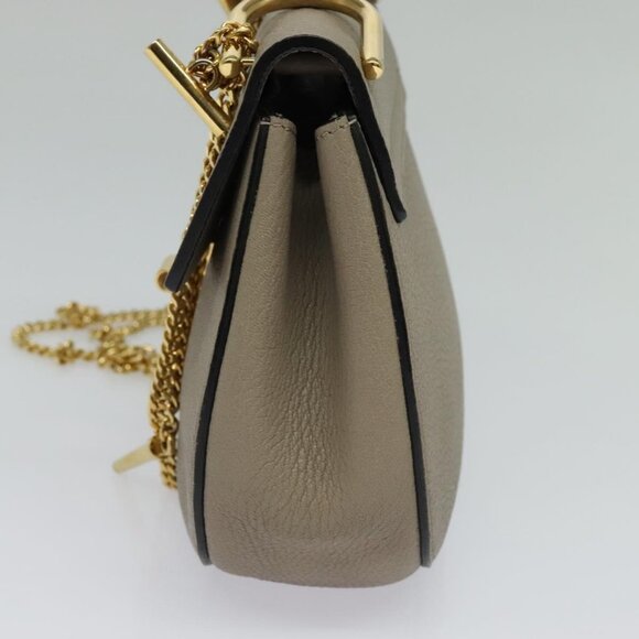 Chloe Chain Drew Shoulder Bag Leather Gray Gold Auth - Picture 4 of 16
